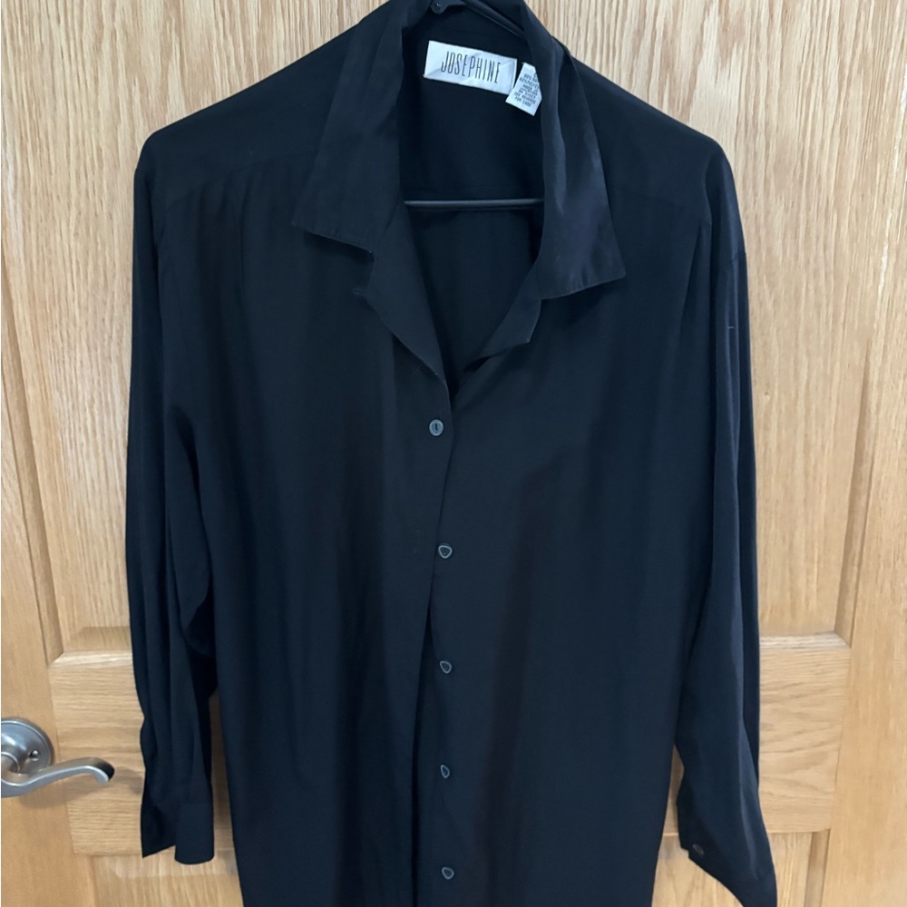 Josephine Black Long-Sleeve Button Front Blouse